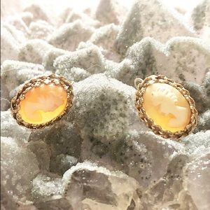 Gold Cameo Estate Earrings